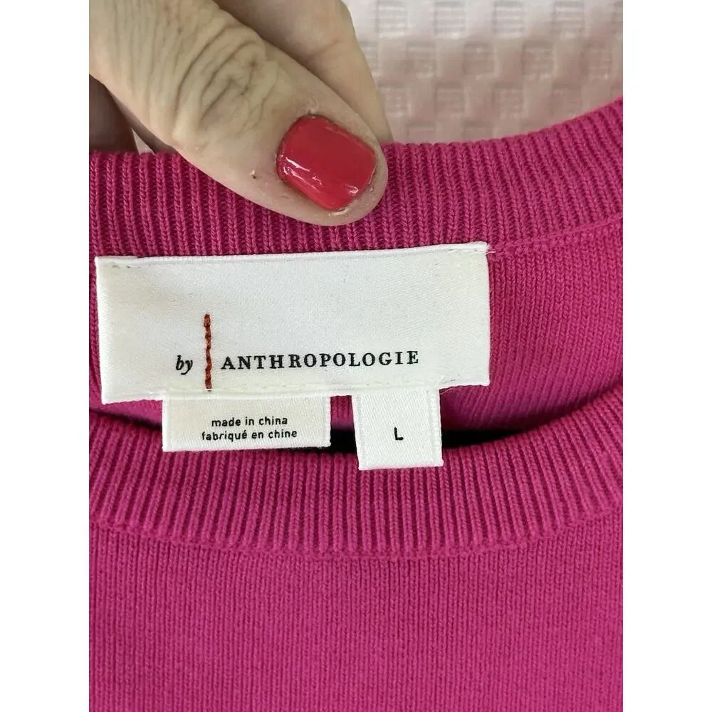 Anthropologie Pink Knit Peplum Top Large Puff Sleeve Cottagecore Coquette Blouse